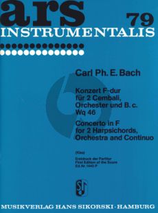 Bach Konzert F-dur WQ 46 2 Cembali-Orchester Partitur (Georges Kiss)