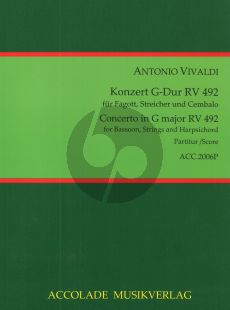 Vivaldi Concerto G-dur RV 492 Fagott-Streicher und Bc (Partitur) (Jean-Christophe Dassonville)
