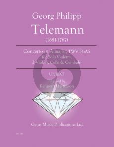 Telemann Concerto in A major TWV 51:A5 for Solo Viola - 2 Violini - Cello - Cembalo Score - Parts (Prepared and Edited by Kenneth Martinson) (Urtext)