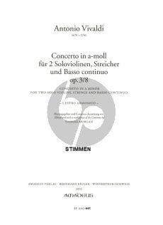 Vivaldi Concerto a-minor Op.3 No.8 (RV 522) (L'Estro Armonico) (2 Vi-Str-Bc) (Parts) (Set 3 - 3 - 2 - 2 - 1) (edited by Yvonne Morgan)