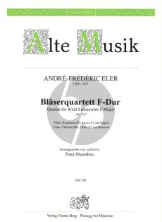 Eler Quintett F-dur Op. 11 No. 3 für Flöte, Klarinette (B), Horn (F) und Fagott (Stimmen) (Peter Dienstbier)