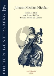 Nicolai Sonata a-minor and Sonata D-major 3 Violas da Gamba (or 2 Violas da Gamba and Basso continuo) (Score/Parts) (edited by von Zadow)