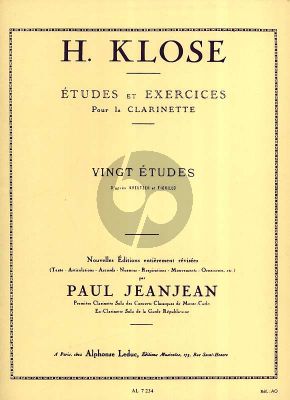 Klose 20 Etudes d'apres Kreutzer-Fiorillo Clarinette (Paul JeanJean Grade 8 - 9) (English, French)