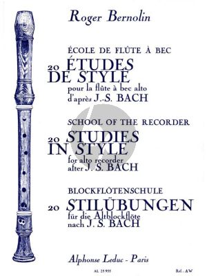 Bernolin 20 Etudes de Style d'apres Bach Flute a bec alto