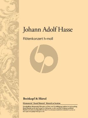 Hasse Konzert h-moll Flote-Streicher und Bc Ausgabe Flote und Klavier (edited by Kurt Walther)