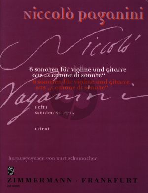 Paganini 6 Sonaten fur Violine und Gitare Vol.1 (aus Centone di Sonate- Sonaten 13-15) (Herausgegeben von Kurt Schumacher)