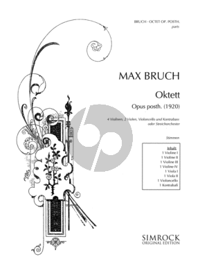 Bruch Octet Op.Posth. (1920) (for Soli or String Orchestra) 4 Violins- 2 Violas-Violoncello-Db (Set of Parts)