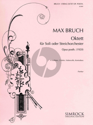 Bruch Octet Op.Posth. (1920) (for Soli or String Orchestra) 4 Violins- 2 Violas-Violoncello-Db (Score)