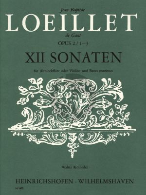 Loeillet 12 Sonaten Op.2 Vol.1 No.1-3 Altblfockflote [Violine/Oboe] und Bc (herausgegeben von Walter Kolneder)