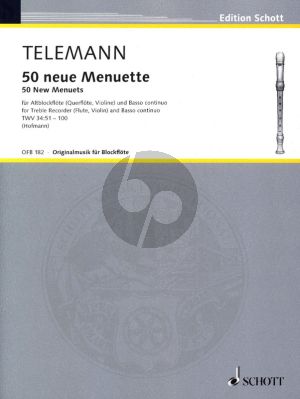 Telemann 50 Neue Menuette TWV 34:51 - 100 Altblockflote[Flote/Violin] und Bc (Zweytes Sieben mal Sieben und ein Menuet) (Heruasgegeben von Klaus Hofmann)