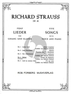 Strauss 5 Lieder Op.39 No.4 Befreit Hohe Stimme und Klavier (Text Richard Dehmel)