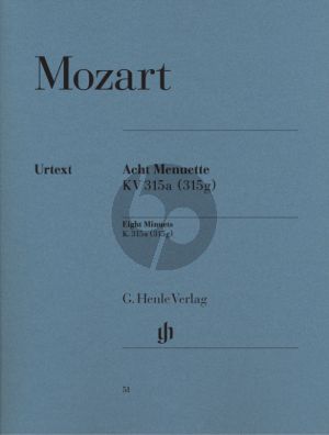 Mozart 8 Menuette KV 315a (315g) fur Klavier (Herausgeber Ullrich Scheideler - Fingersatz Walther Lampe) (Henle-Urtext)