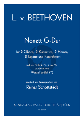 Beethoven Nonett G-dur nach Symphonie No.7 2 Ob.- 2 Klar.- 2 Horner- 2 Fag.-Kfg (Part./Stimmen) (Sedlak)