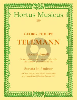 Telemann Sonata f-moll TWV 44:32 2 Violinen-2 Violen-Violoncello-Bc Partitur