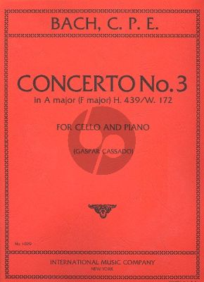 Bach Concerto No.3 A-major (F-major) (H.439/W.172) Violoncello-Strings-Bc (piano red.) (Gaspar Cassado)