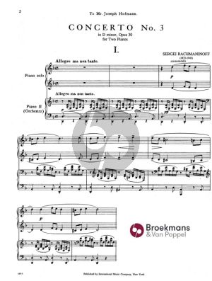 Rachmaninoff Concerto No.3 Op.30 d-minor Piano-Orchestra Reduction for 2 Pianos