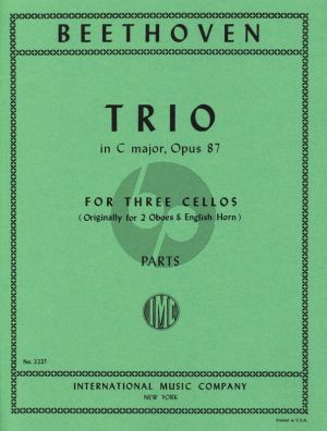 Beethoven Trio C-major Op.87 3 Cellos (Parts) (originally for 2 Oboes and English Horn) (Prell)