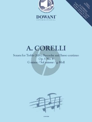 Corelli Sonata g-minor Op.5 No.8 Treble Recorder and Bc (Book with Audio online) (Dowani)