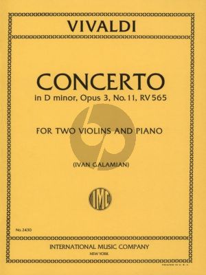 Vivaldi Concerto d-minor Op.3 No.11 RV 565 for 2 Violins-Strings-Bc Edition for 2 Violins and Piano (edited by Ivan Galamian)