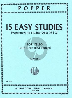 Popper 15 Easy Studies (Prepartory to Studies Op.76 - 73) for Cello (Edited by G. Woerl)
