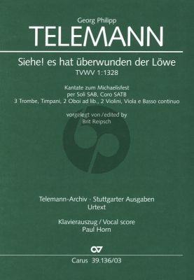 Telemann Siehe! es hat uberwunden der Löwe TWV 1:1328 Soli-Chor-Orchester (Klavierauszug) (Wolfram Steude)