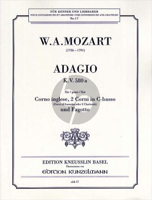 Mozart Adagio F-dur KV 580a Englische Horn-2 Horner-Fagot (Part./Stimmen)