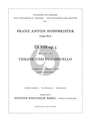 Hoffmeister Duos Op. 5 Violine und Violoncello (Stimmen) (Fritz Kneuslinn)