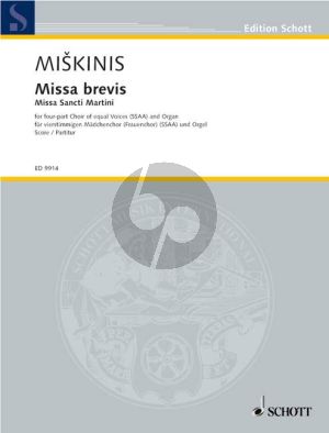 Miskinis Missa Brevis (Missa Sancti Martini) SSAA-Organ (Score)