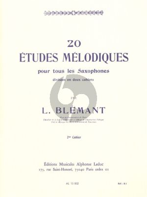 Blemant 20 Etudes Melodiques Vol.2 tous les Saxophones