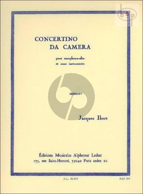 Ibert Concertino da Camera Saxophone alto et 11 Instruments (piano reduction)