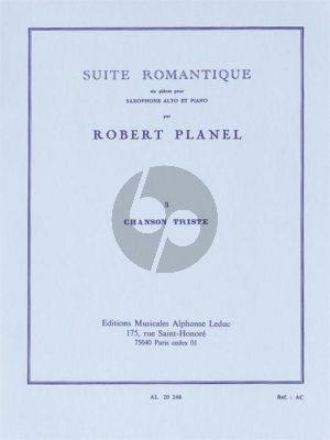 Planel Suite Romantique No.3 Chanson Triste Saxophone Alto et Piano