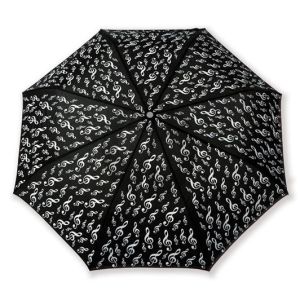 Mini Paraplu Zwart met Witte Vioolsleutels (Mini Umbrella - G-clef - Black)