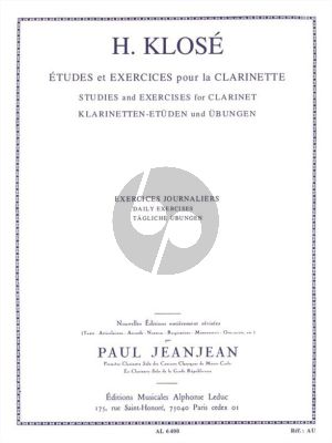 Klose Exercises Journaliers pour Clarinette (Paul JeanJean)