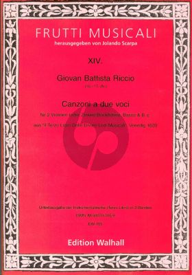 Riccio Canzoni a 2 2 Volinen [Zinken/Blockfl.]-Basso und Bc Part./Stimmen (aus Il Terzo Libro delle Divine Lodi Musicali, Venice 1620) (Jolando Scarpa)