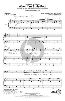 Beatles When I'm Sixty-Four for SATB (Arranged by Alan Billingsley)