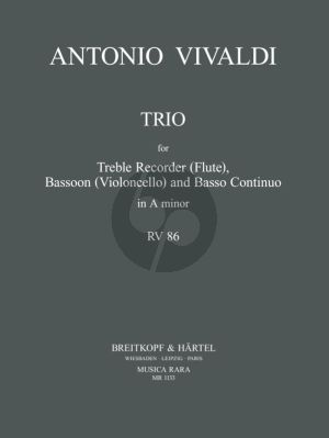 Vivaldi Trio a-minor RV 86 Treble Recorder [Fl.]-Bassoon [Vc.]-Bc) (Score/Parts) (Nikolaus Delius)