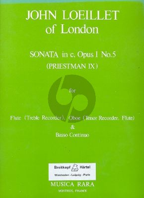 Loeillet Sonata C minor Op.1 No.5 Treble Recorder [Flute] - Oboe [Tenor Recorder] and Bc (Priestman IX) (Edited Robert Paul Block)