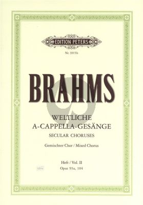 Brahms Weltliche Gesange Vol. 2 Op. 93a - 104 SATB (Kurt Soldan)