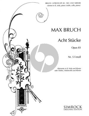 Bruch 8 Pieces Op.83 No.5 f-minor Violin (Clarinet), Viola (Violoncello) and Piano (Score/Parts)