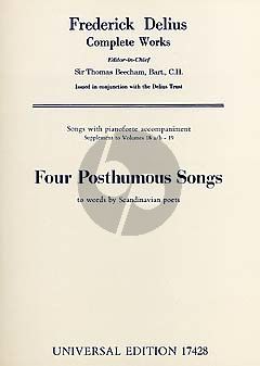 Delius 4 Posthumous Songs Voice and Piano (with texts Scandinavian Poets) (German/English) (Thomas Beecham)