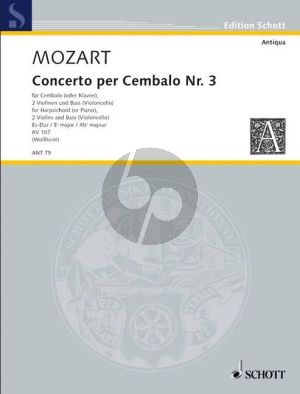 Mozart Konzert Es-dur KV 107 No.3 (nach Klaviersonaten J.Chr.Bach) fur Cembalo, 2 Violinen und Bass[Cello] Partitur und Stimmen (edited by Heinrich Wollheim)