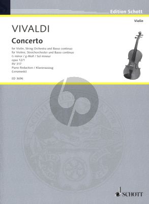 Vivaldi Concerto g-moll Op.12 No.1 RV 317 for Violin and Bc {Piano] (edited by Gustav Lenzewski)