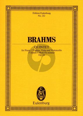 Brahms Klavierquintett Op.34 fur 2 Violinen, Viola Violoncello und Klavier Taschenpartitur (Herausgeber Wilhelm Altmann)
