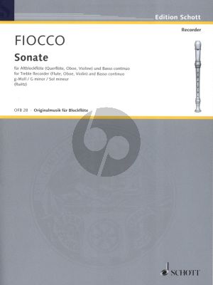 Fiocco Sonata g-minor Treble Recorder and Bc (edited by M.Ruetz) (Grade 3)