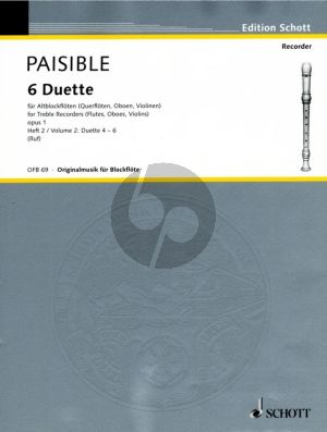 Paisible  6 Duette Op.1 Vol.2 No.4 - 6 fur 2 Altblockfloten (edited by Hugo Ruf) (Schott)