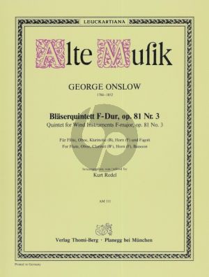 Onslow Quintet F-major Op.81 No.3 Flote, Oboe, Klarinette (Bb), Horn in F und Fagott (Stimmen) (Ed. Kurt Redel)