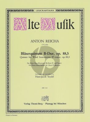 Reicha Quintett B-dur Op. 88 No. 5 für Flöte, Oboe, Klarinette(B), Horn (F) und Fagott (Stimmen) (Hans-Jacob Seydel)
