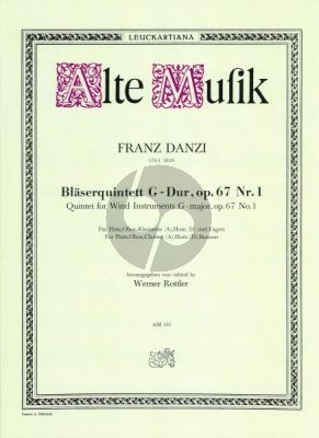 Danzi Quintett G-dur Op. 67 No. 1 Flöte, Oboe, Klarinette (A), Horn (D) und Fagott (Stimmen) (Werner Rottler)