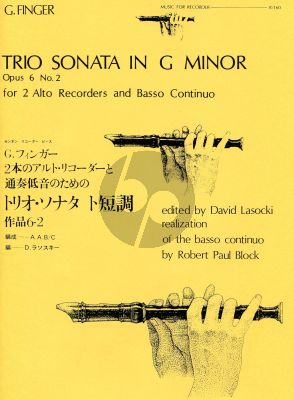 Finger Trio Sonata g-minor Op. 6 No. 2 for 2 Treble Recorders and Bc (David Lasocki)