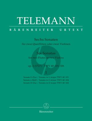 Telemann 6 Sonaten Op. 2 Vol. 1 1727 TWV 40:101 - 103 2 Flöten (2 Vi.) (Günter Hausswald) (Barenreiter Urtext)